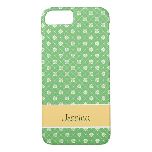 Daisies in a Diamond Pattern on Green iPhone 87 Case