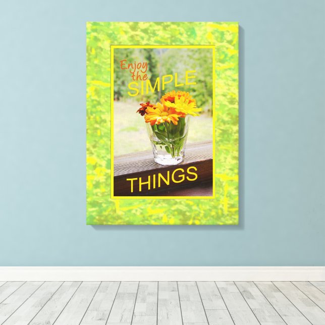 Daisies In Glass Photograph Yellow Border Canvas Print (Insitu(Wood Floor))