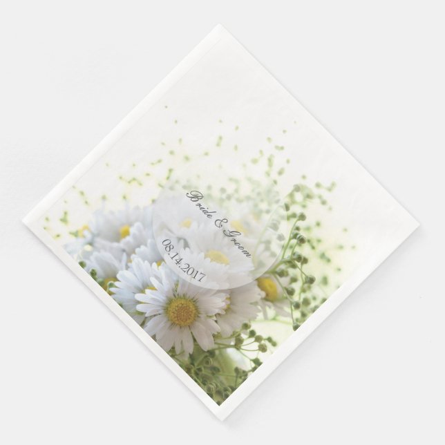 Daisies in Love- Editable Wedding Bouquet Paper Dinner Napkins (Corner)