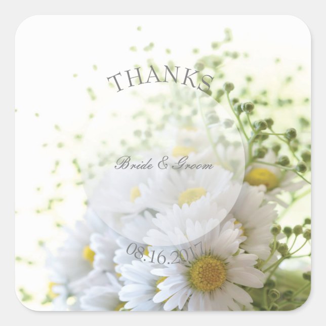 Daisies in Love- Editable Wedding Bouquet Square Sticker (Front)