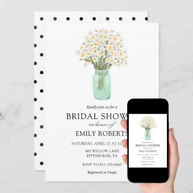 Daisies in Mason Jar Bridal Shower invitation Zazzle