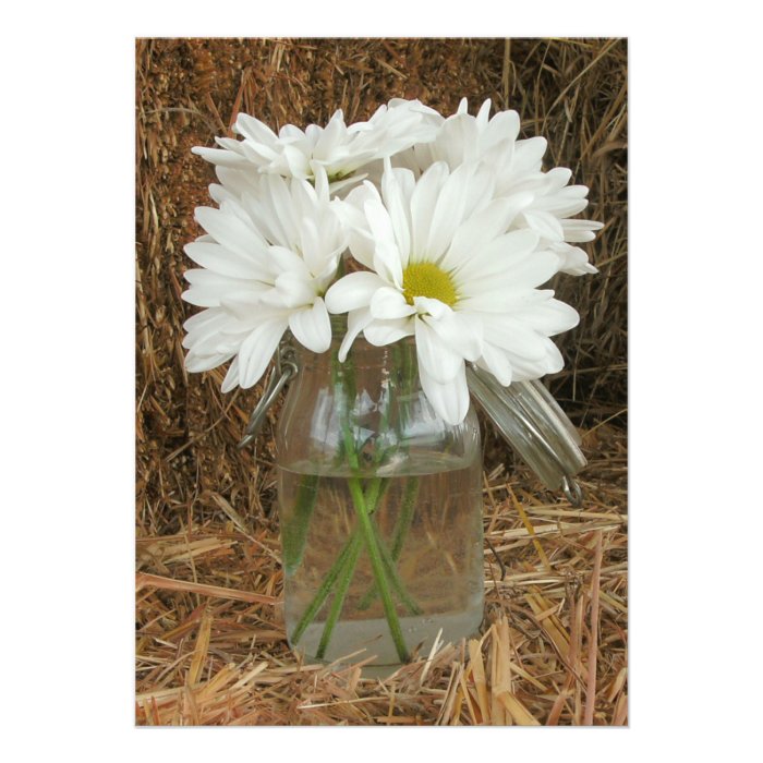 Daisies In Mason Jar  Hay   Country / Barn Wedding Personalized Announcements