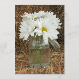 Daisies In Mason Jar Hay - Country / Barn Wedding Invitation