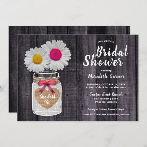 Daisies in Mason Jar Rustic Bridal Shower Invitation