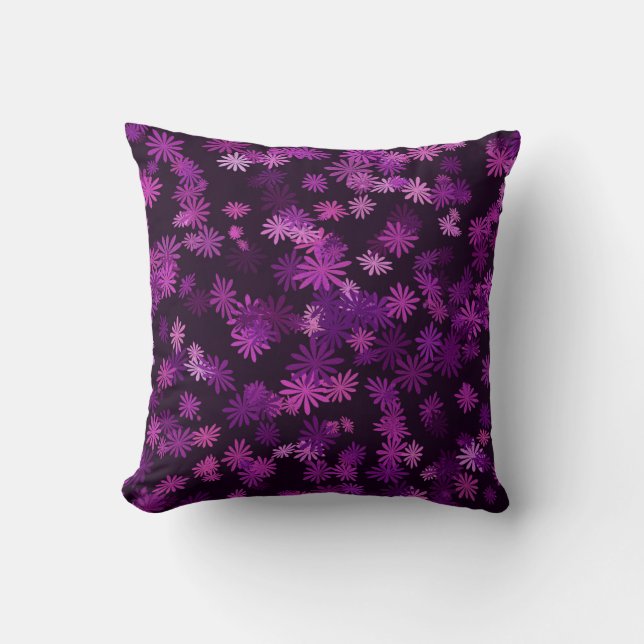 Daisies in Pink and Purple Throw Pillow (Front)