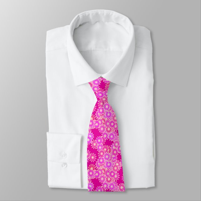 Daisies in shades of pink and orchid neck tie (Tied)