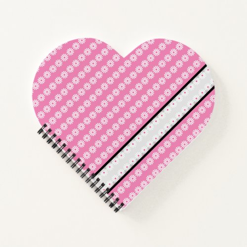 Daisies in stripes on chic French pink balck grey Notebook