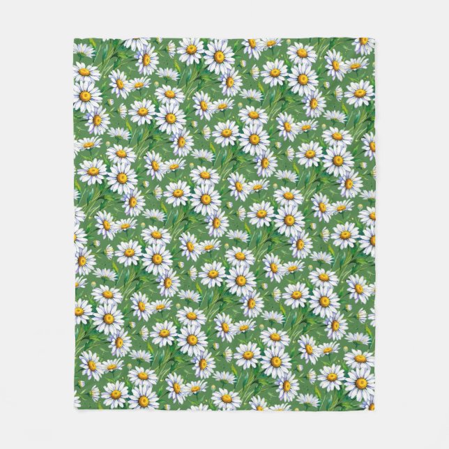 Daisies in the meadow. Watercolours.  Fleece Blanket (Front)