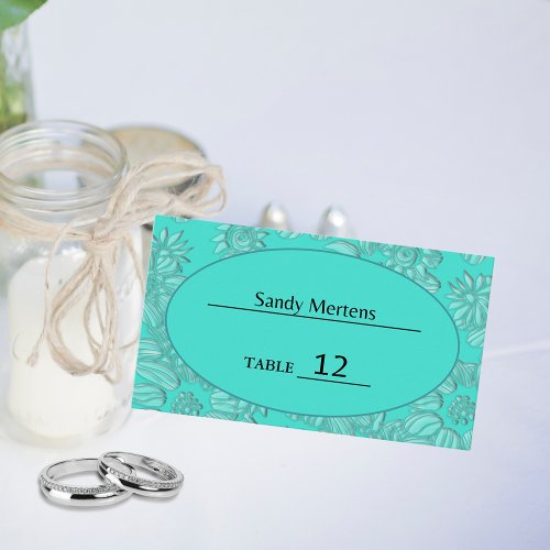 Daisies in Turquoise  Oval Wedding Place Card