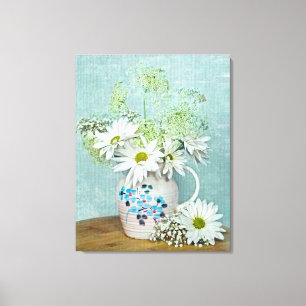Daisies In Vintage Pitcher Canvas Print