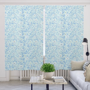 Daisies in white and blue on sea glass blackout curtains