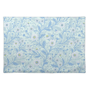 Daisies in white and blue on sea glass cloth placemat