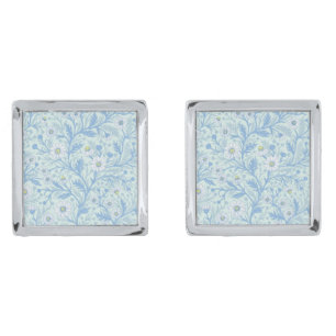 Daisies in white and blue on sea glass cufflinks