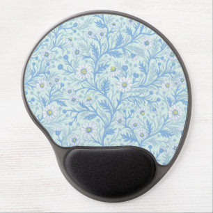 Daisies in white and blue on sea glass gel mouse pad