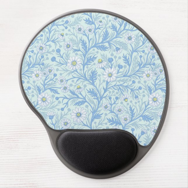 Daisies in white and blue on sea glass gel mouse pad (Front)