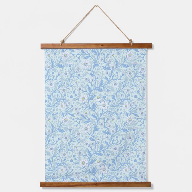 Daisies in white and blue on sea glass hanging tapestry (Front)