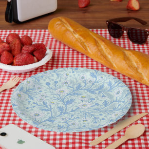 Daisies in white and blue on sea glass paper plates