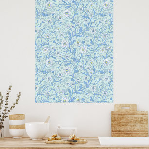 Daisies in white and blue on sea glass poster