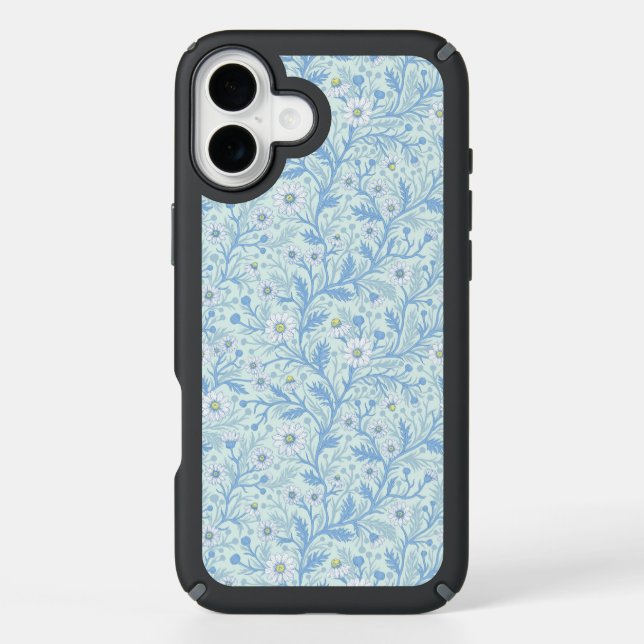 Daisies in white and blue on sea glass speck iPhone case (Front)