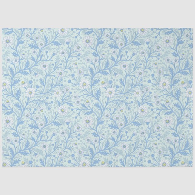 Daisies in white and blue on sea glass tissue paper (Front)