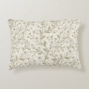 Daisies in white and brown on off white accent pillow