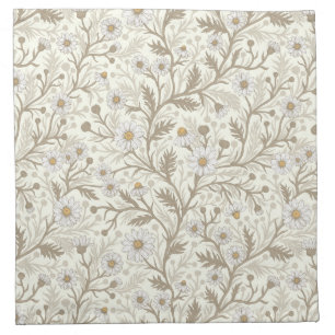 Daisies in white and brown on off white cloth napkin