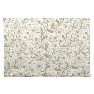 Daisies in white and brown on off white cloth placemat