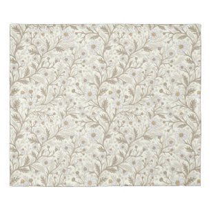 Daisies in white and brown on off white duvet cover