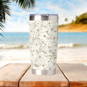 Daisies in white and brown on off white insulated tumbler