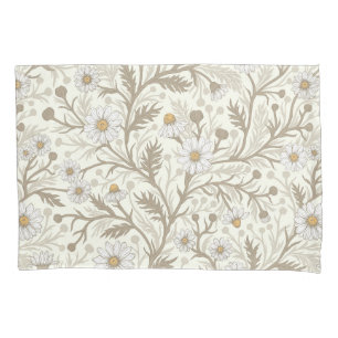 Daisies in white and brown on off white pillow case