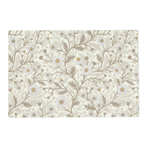 Daisies in white and brown on off white placemat