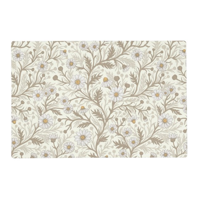 Daisies in white and brown on off white placemat (Front)