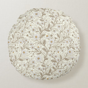 Daisies in white and brown on off white round pillow