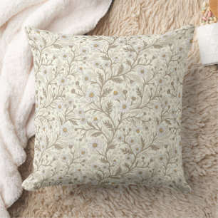 Daisies in white and brown on off white throw pillow