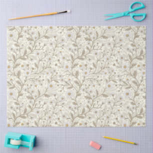 Daisies in white and brown on off white tissue paper