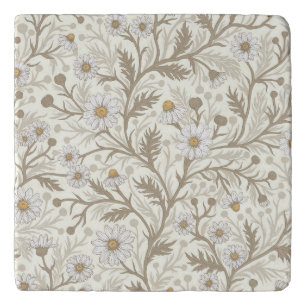 Daisies in white and brown on off white trivet