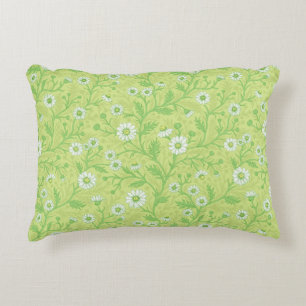 Daisies in white and green on honey dew green accent pillow