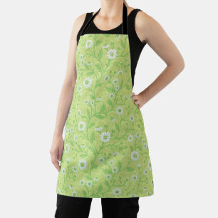 Daisies in white and green on honey dew green apron