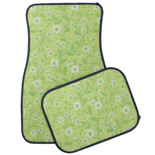 Daisies in white and green on honey dew green car floor mat