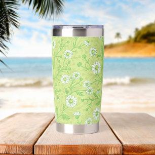 Daisies in white and green on honey dew green insulated tumbler