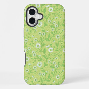Daisies in white and green on honey dew green iPhone 16 plus case