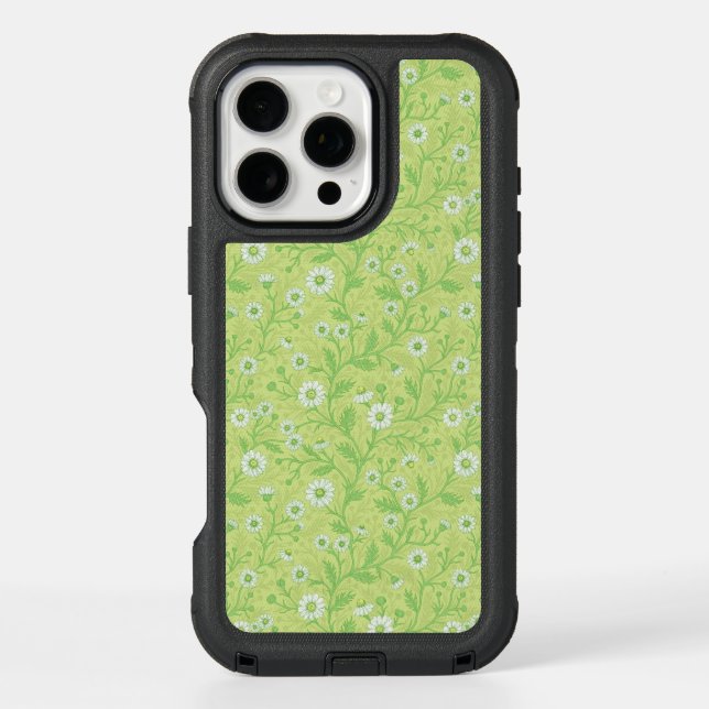 Daisies in white and green on honey dew green otterbox iPhone case (Back)