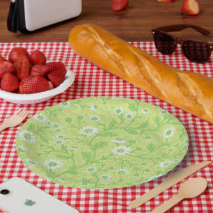 Daisies in white and green on honey dew green paper plates