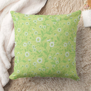 Daisies in white and green on honey dew green throw pillow