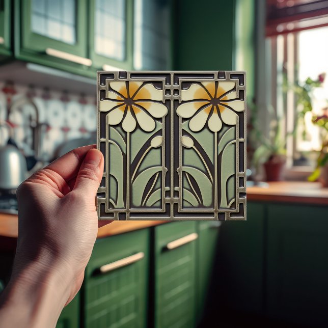 Daisies Love Wall Decor Art Nouveau Vintage Deco Ceramic Tile | Zazzle