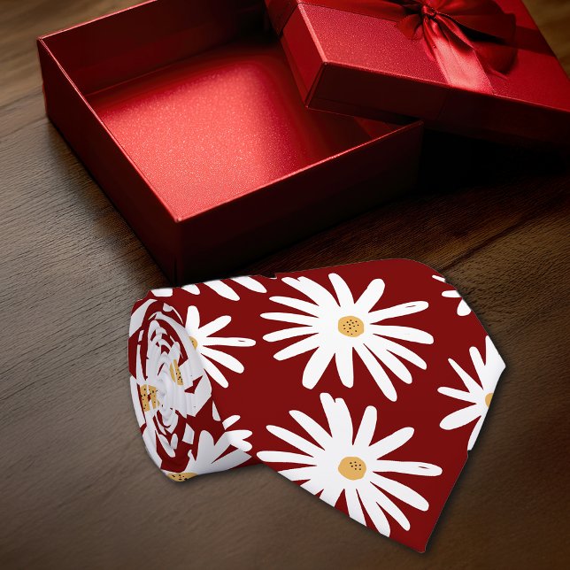 Daisies MaroonPersonalize Initial  Neck Tie (Creator Uploaded)
