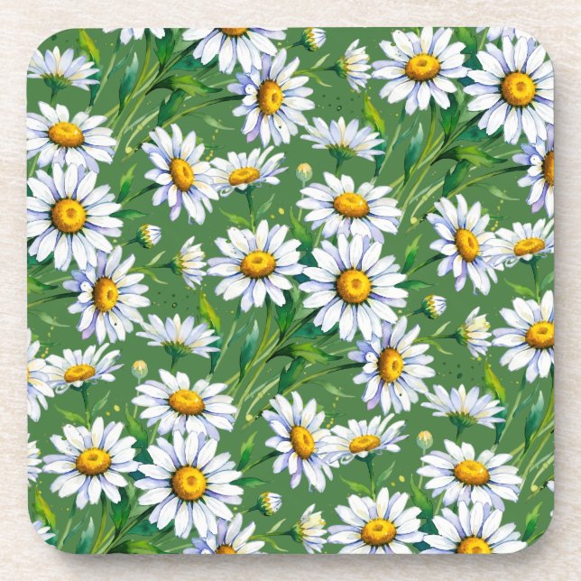 Daisies meadow. Watercolours Hard plastic coaster (Front)