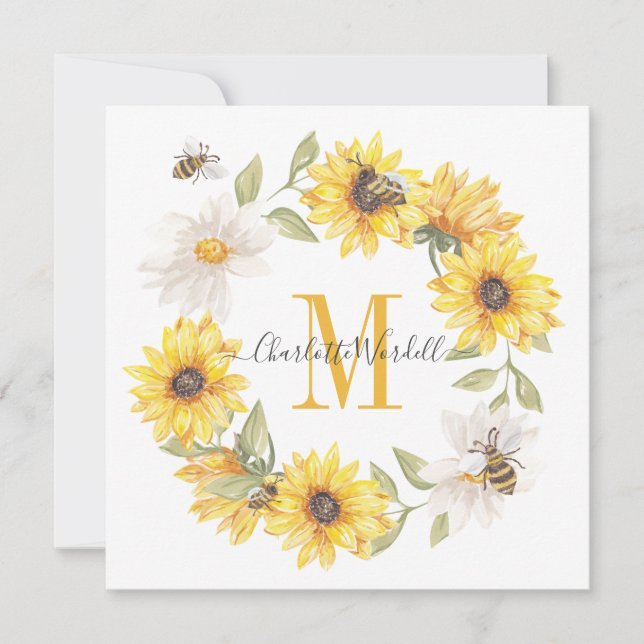 Daisies Monogram  Note Card (Front)