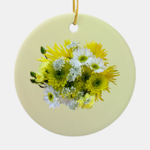 Daisies, Mums and Queen Anne's Lace Bouquet Ceramic Ornament