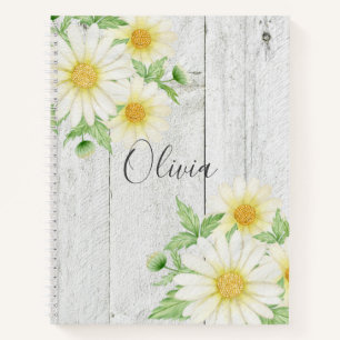 Daisies Name Rustic Wood Notebook